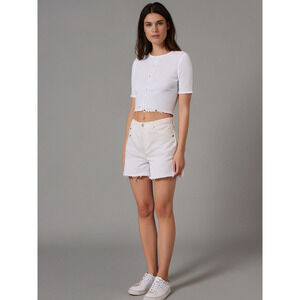 TopShop Moto-Mom Denim Shorts-Raw Hem-White-Size US 6/UK 10